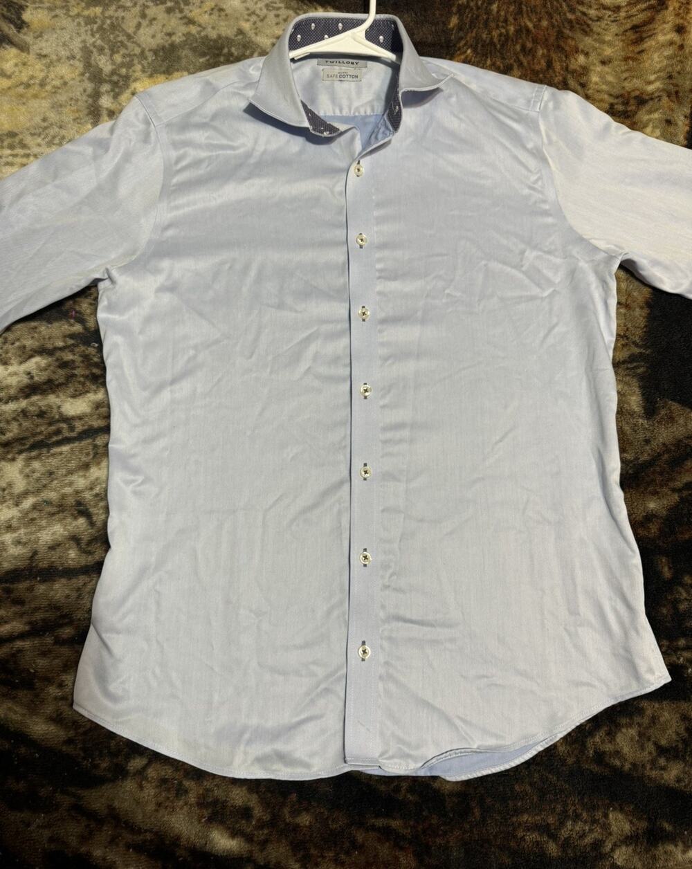 Twillory Safe Cotton Button Down Trim Shirt Mens 16 32/34 Blue Skull Cuff Large